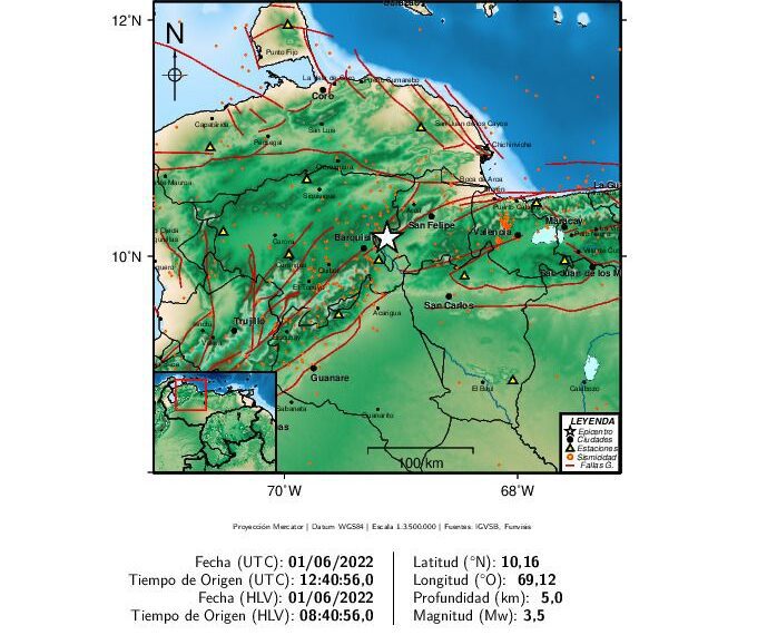 (VENEZUELA) TEMBLOR EN BARQUISIMETO DE 3.5 A 24 KM AL NORESTE