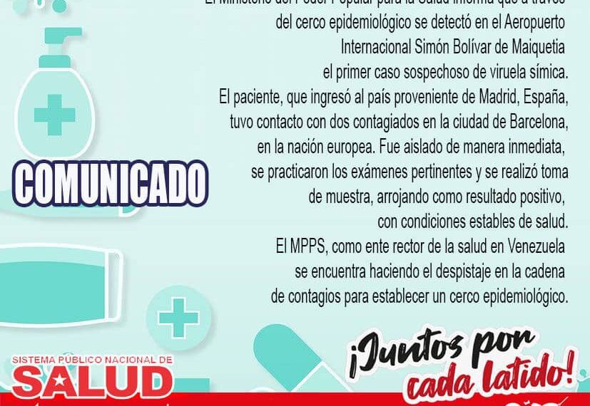 (VENEZUELA) MINISTERIO PARA LA SALUD CONFIRMA PRIMER CASO DE VIRUELA DEL MONO