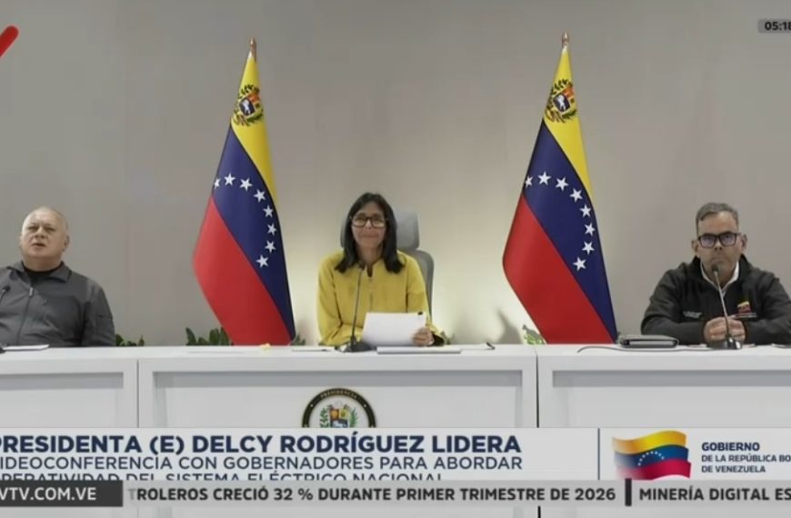 (VENEZUELA) PRESIDENTA ENCARGADA DELCY RODRÍGUEZ ENCABEZÓ VIDEOCONFERENCIA CON GOBERNADORES PARA EVALUAR OPERATIVIDAD DEL SEN
