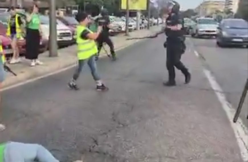 (ESPAÑA) POLÉMICA POR ACTUACIÓN DE UN POLICIA AL EMPUJAR A UNA FÉMINA QUE PARTICIPABA EN UNA MARCHA DE EDUCADORES (+VIDEO)