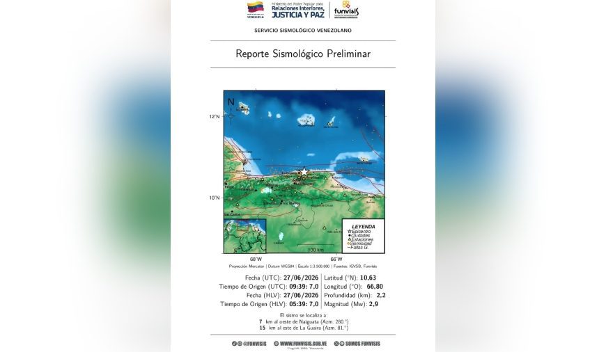 (VENEZUELA) 8 RÉPLICAS MENORES REPORTA FUNVISIS DURANTE ESTE SÁBADO
